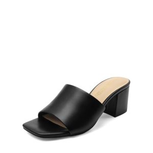 Women's Square Open Toe Heels Sandals Low Block Chunky Heeled Sandals Slide Sandals Slip on Comfortable Casual Pumps Shoes