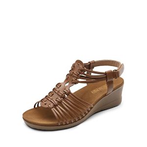 Women's Comfortable Strappy Low Heel Open Toe Slip-On Wedge Sandals Arch Support for Summer Dressy Shoes