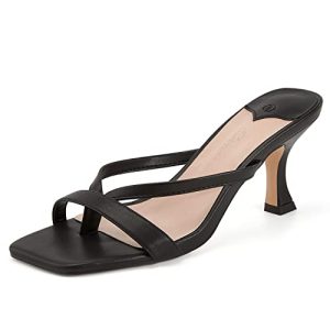 Womens Kitten Heels Sandals Square Open Toe Thong Slides Backless Slip on Slippers Shoes