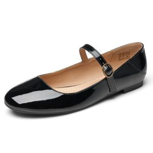Mary Jane Flats for Women Leather Ballet Flats Shoes Round Toe Comfy Dressy Casual Work Flats with Ankle Strap