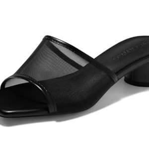 Womens Slide Sandals Mesh Chunky Heels Mules Square Open Toe Slip On Summer Dress Shoes