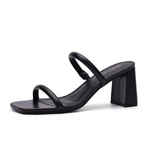 Women's Square Open Toe Heeled Sandals Two Strap Mules Slip On Block Chunky Mid Heels Sandals