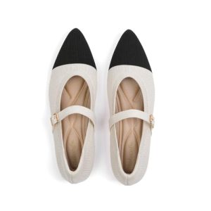 Women's Pointed Toe Knit Mary Jane Ballet Flats for Office Casual Wear Stretchy Dressy Slip-On Shoes with Arch Support