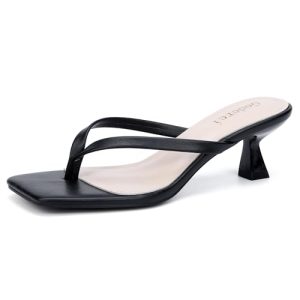 Kitten Flip Flop Thong Low Heels for Women Square Open Toe Slip On Heeled Sandals