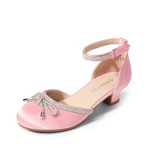 Girls Dress Shoes Closed Toe Low Heels Ankle Strap Pumps for Toddler Little Big Kid Flower Party Wedding Princess