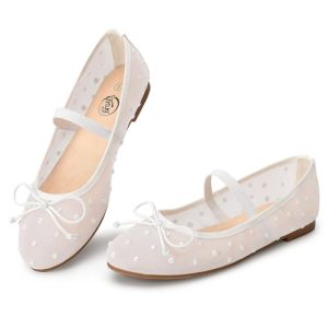 Ballet Flats for Women Closed Round Toe Mary Jane Shoes Women Cute Bowknot Non-Slip Dressy Shoes Elastic Strap Comfortable