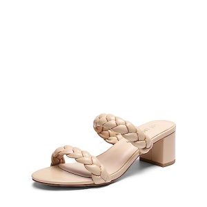 Women's Two Braided Strap Low Heels for Women Open Toe Block Chunky Heels Sandals Holiday Party Wedding Dress Pumps Shoes