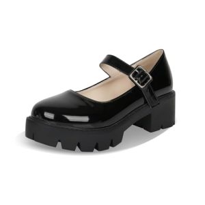 Womens Chunky Mary Jane Platform Shoes Patent Leather Uniform Dress Shoes