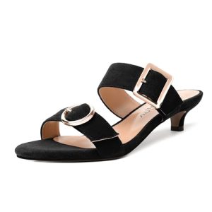 Womens Open Toe Evening Buckle Suede Casual Kitten Low Heel Heeled Sandals 1.5 Inch