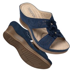 Womens Wedge Sandals Leather: Dressy Sandal, Rubber Sole, Comfortable Walking, Casual Slip on Summer Shoes, Size 5-11