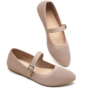 Mesh Ballet Flats for Women,Women's Mary Jane Flats with Buckle Strap,Black Nude Foldable Flats Shoes for Women,Comfortable