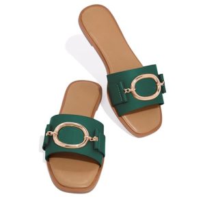 Womens Square Toe Dressy Summer Slide Sandals Flat Low Heel Big Metal Chain Slip On Party Slippers Shoes