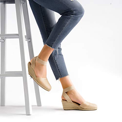 Women's Elastic Ankle Strap Espadrilles Wedge Sandals