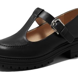 Women's Platform Loafers T Strap Chunky Low Heel Buckle Strap Mary Jane Comfortable Casual Office Shoes
