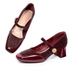 Women's Mary Jane Heels - Chunky Block Heel Pumps with Square Toe & Buckle Straps, Comfortable Dress Shoes for Wedding, Office,