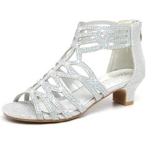 Girls High Heels Dress Pump Sandals Glitter Wedding Flower Party Princess Shoes for Kids Toddler