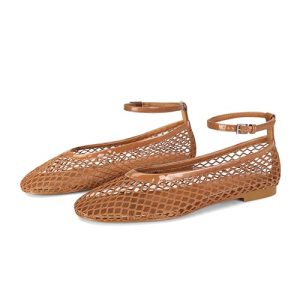 Mesh Ballet Flats for Women Round Toe Buckle Strap Fishnet Mary Jane Flats Comfy Casual Office Womens Summer Flats Shoes