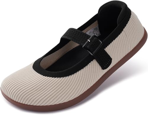 Womens Wide Toe Box Barefoot Mary Jane Flats + Zero Drop
