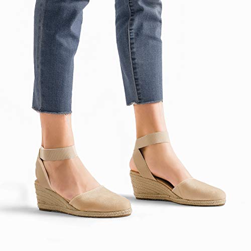 Women's Elastic Ankle Strap Espadrilles Wedge Sandals