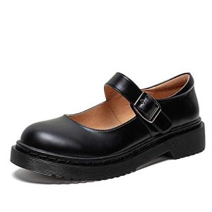 Women Classic Round Closed Toe Mary Jane Flats Platform Adjustable Single Ankle Strap Buckle Comfy Cute Pump Leather Patry