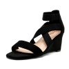 Women's Elastic Ankle Strap Low Wedge Sandals