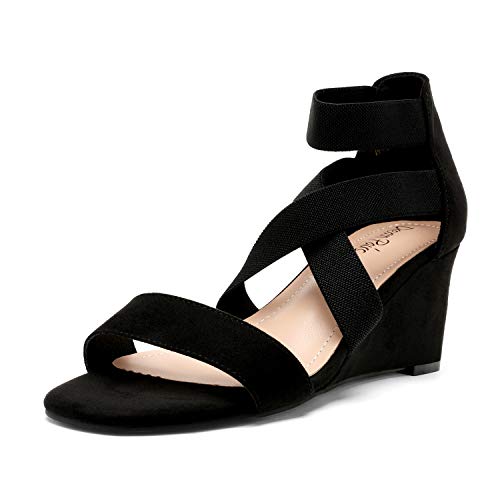 Women's Elastic Ankle Strap Low Wedge Sandals