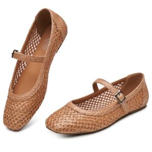 Mary Jane Shoes Women Woven Flats for Women Dressy Ballet Flats Squared Toe Mary Jane Flats Shoes